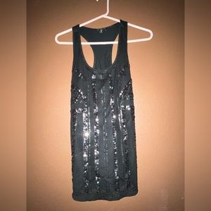 Black sequin tank.